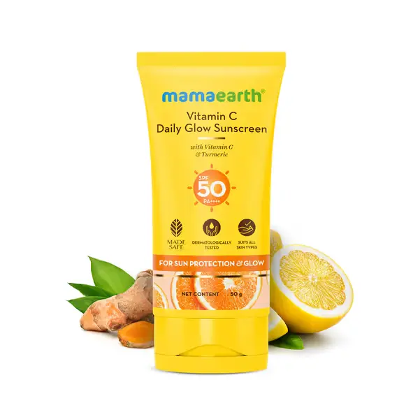 Mamaearth Vitamin C Daily Glow Sunscreen With Vitamin C & Turmeric For Sun Protection & Glow 50g