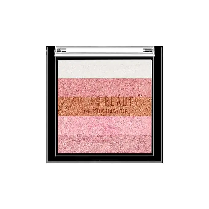 Swiss Beauty Brick Highlighter | Highly-Pigmented Powder Highlighter + Bronzer With Easy-To-Blend Formula | Shade- 3, 7G 