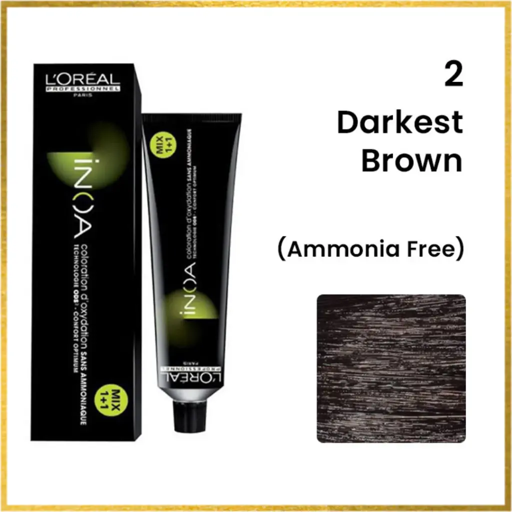 Loreal Professionnel Paris INOA Ammonia-free Permanent Hair Color - 2 Darkest Brown