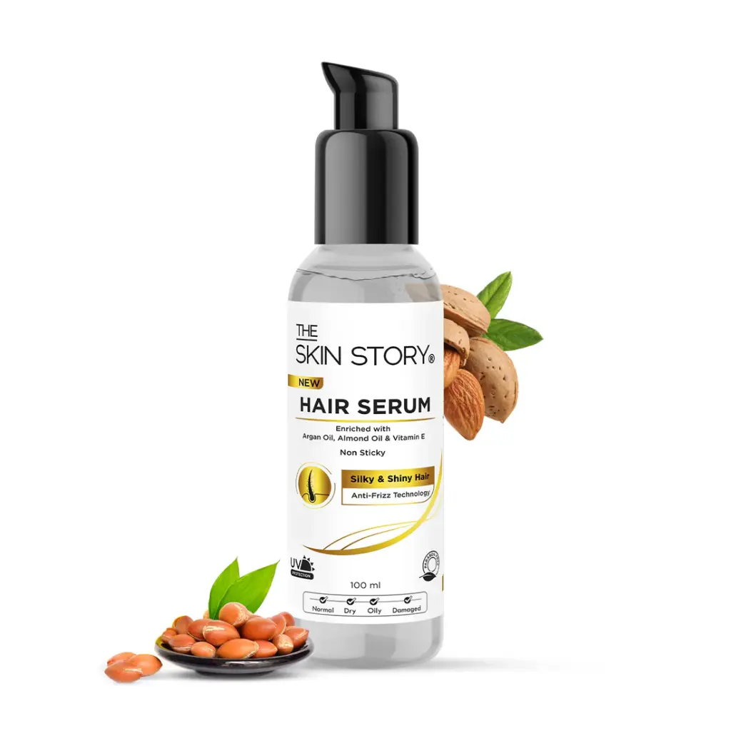 The Skin Story Anti-Frizz Hair Serum | Non-Sticky & UV Protection | Argan Oil & Almond Oil | 100ml