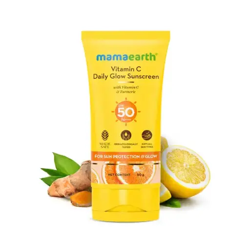 Mamaearth Vitamin C Daily Glow Sunscreen With Vitamin C & Turmeric For Sun Protection & Glow 50g