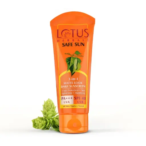 Lotus Herbals Safe Sun 3 In 1 Tinted Daily Sunscreen | Matte Look | SPF 40 100g