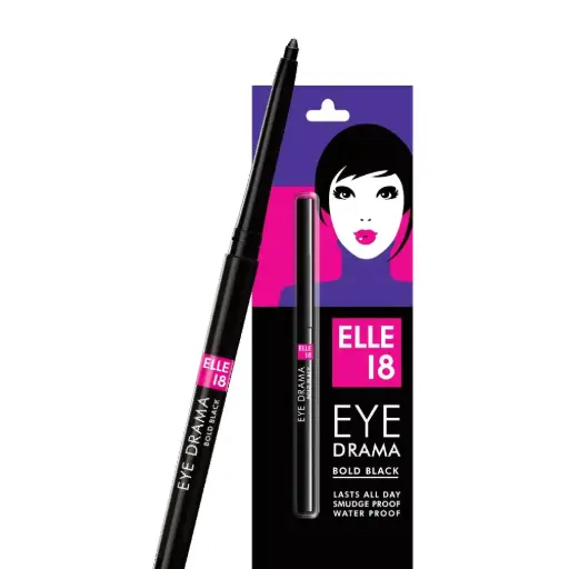 Elle 18 Eye Drama Kajal, Matte Finish, Super Black, Smudgeproof & Waterproof, 0.35 G