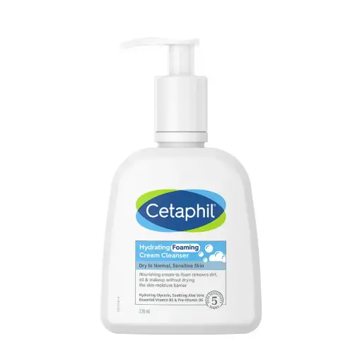 Cetaphil Hydrating Foaming Cream Cleanser 236 ml for Dry to Normal Sensitive Skin with Niacinamide, Aloevera and Glycerin